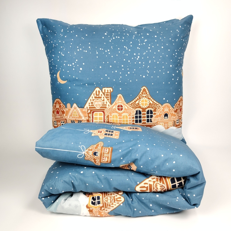 Pościel Świąteczna bawełniana z płótna 160- Piernikowe domki 1328, 1